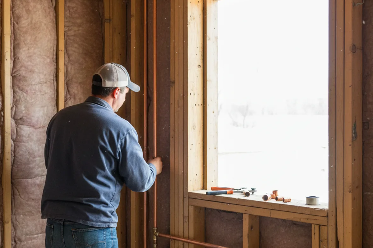Licensed plumber running new copper supply lines in a Goddard home