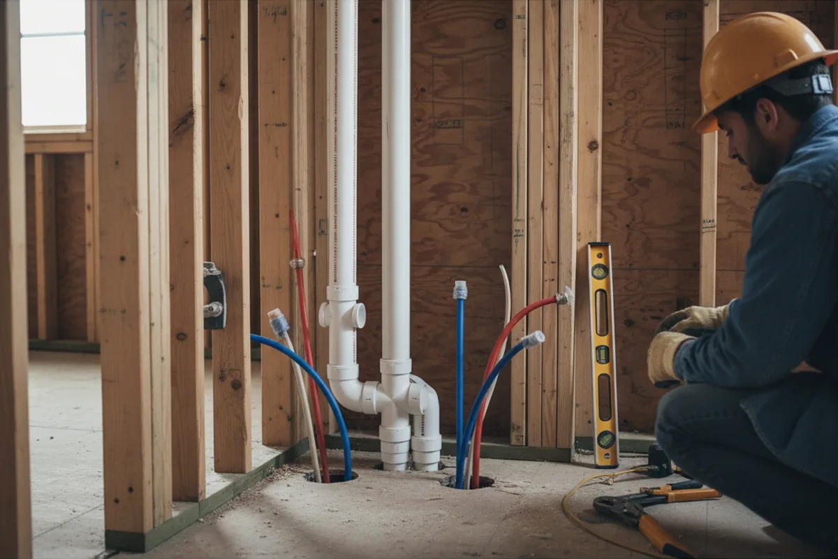 Drain and supply rough-in during Sump Pump Repair in Goddard